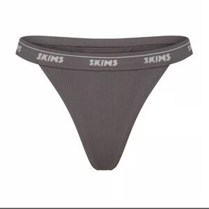 SKIMS Ribbed Logo Grey Thong